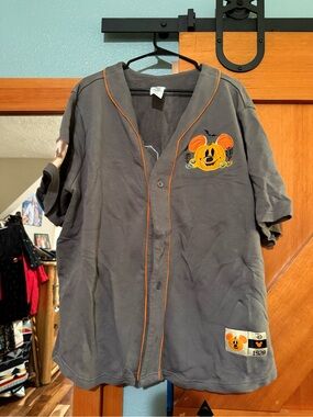 Disneyland baseball jersey Gray & Orange Halloween Mickey Pumpkin Top unisex